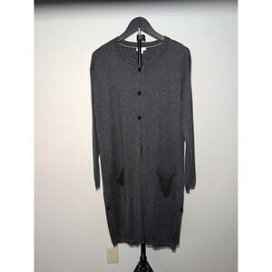 J Jill Longline Gray Sweater Duster Cardigan Pockets 3 Button M
